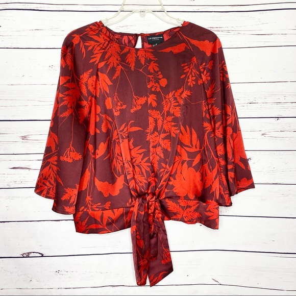 Liz Claiborne Career Red Floral Front Tie Blouse Size Small - Picture 10 of 10